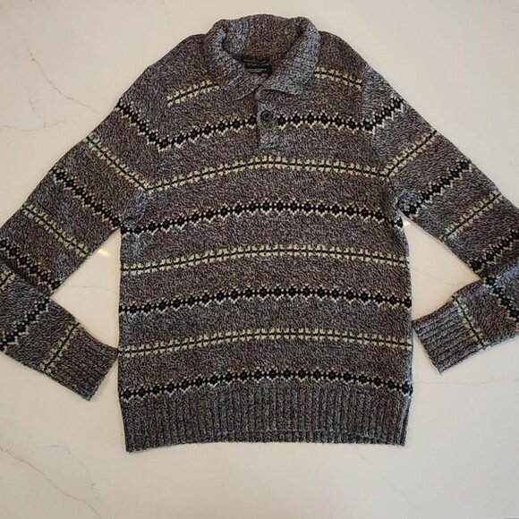 VTG American Eagle Rabbit blend Sz L Fair Isle Sweater Gray Green Men's Henley - Picture 3 of 10